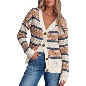 Womens Crocheted Knit Cardigan Long Sleeve Open Front Sweater Comfortable Cozy